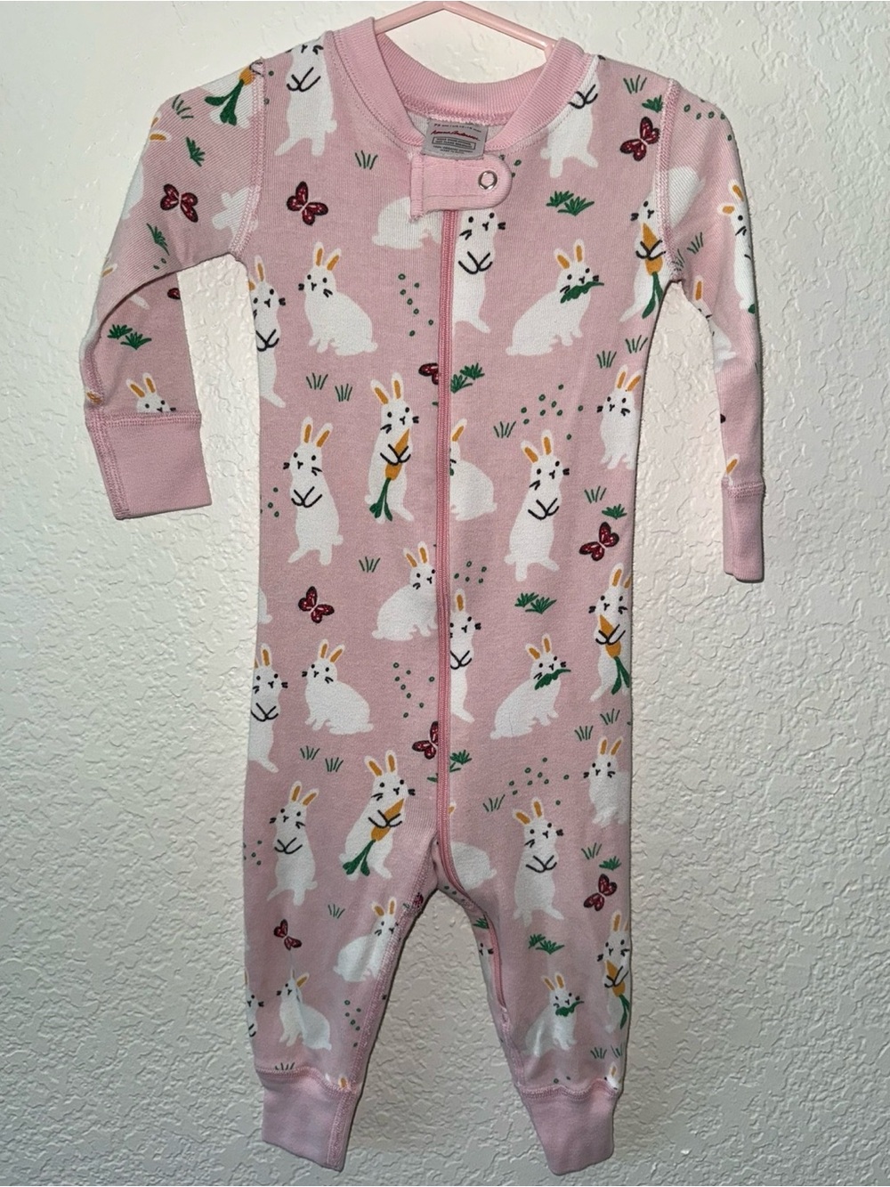 Hanna Andersson Pink Bunny Print One-Piece Bodysuit